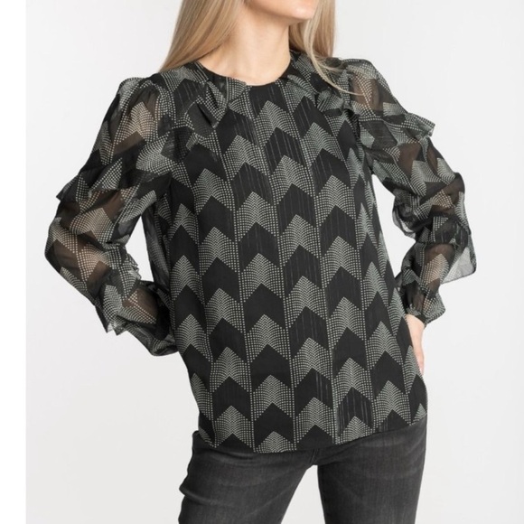 Ted Baker Mowenna Ruffle Blouse 2 Medium Black - Picture 2 of 10